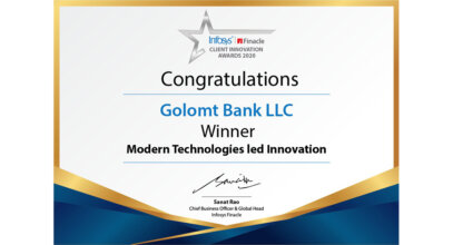 Golomt Bank won “Modern Technologies Led Innovation” award from “Infosys client innovation award-2020”